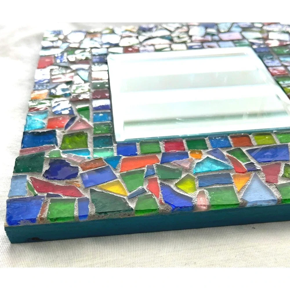 Stained Glass Mosaic Mirror Colorful Glass Tile Wall Mirror Beveled Boho Decor